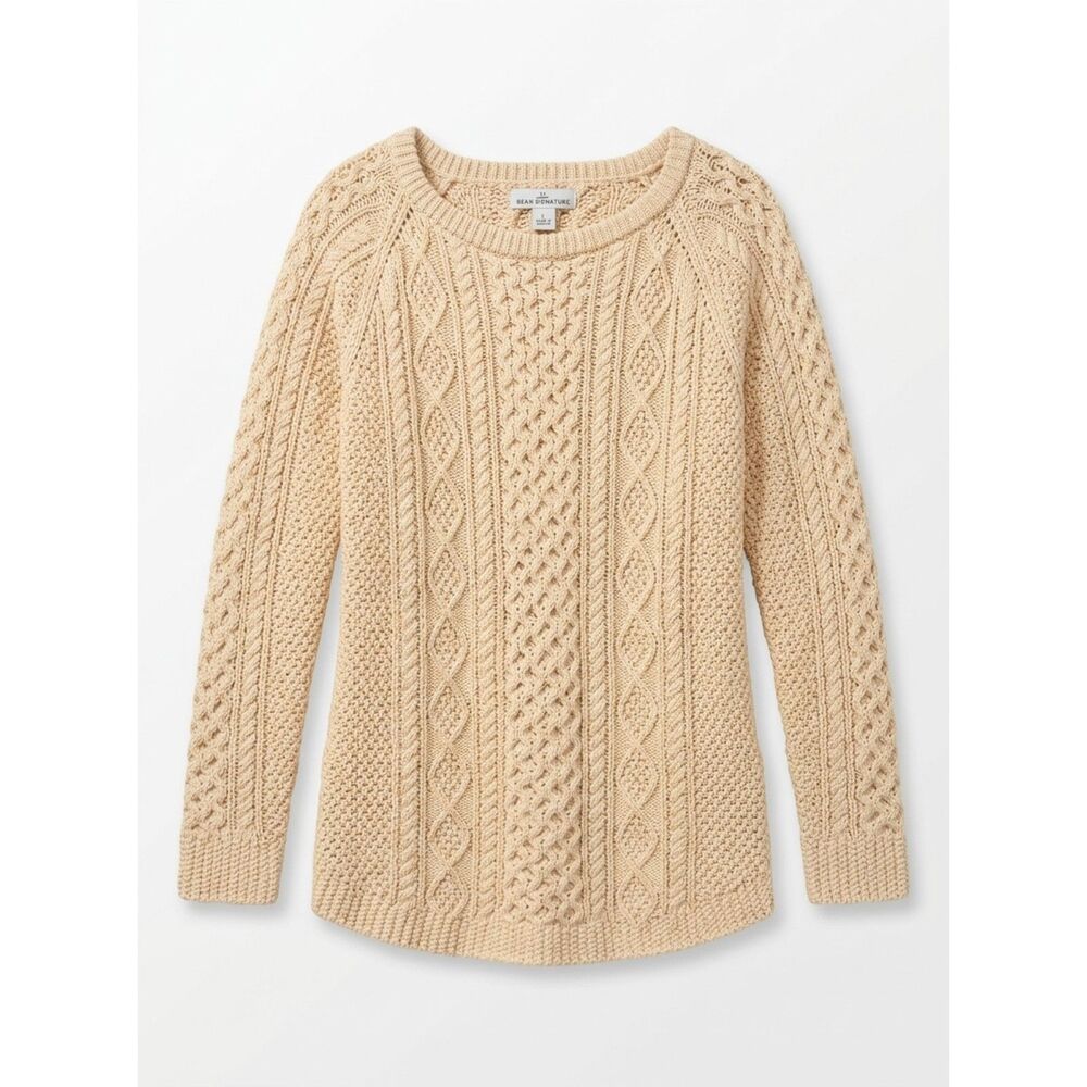 L.L. Bean Signature Chunky Cable Knit Fisherman Tunic Sweater Cream Large